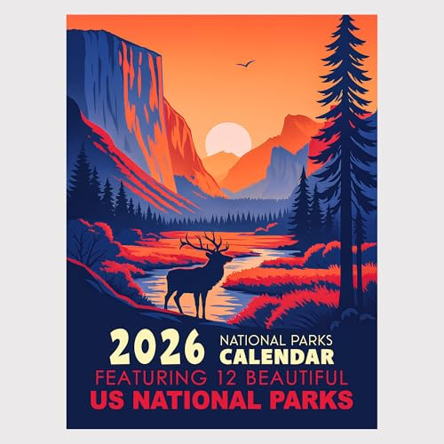 National Parks Calendar 2026 - Wall Calendar 12 US National Parks, 8.5 x 12, Vintage Poster Art Calendar for Home or Office (2)