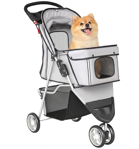 PawHut Poussette pour Chien 4 Roues Pliable avec Frein 77x44x102cm Gris