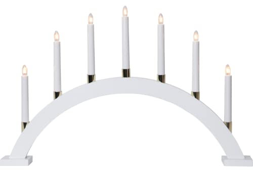 Fensterleuchter Gillian von Star Trading, Kerzenständer mit 7 Glühbirnen E10 warmweiß, Weihnachtsdeko aus Holz in Weiß, Kabelschalter, Länge: 63 cm