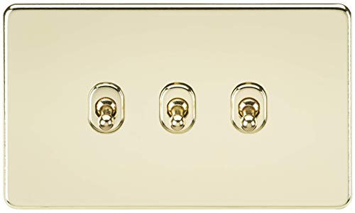 Knightsbridge SF3TOGPB Screwless 10A 3G 2-Way Toggle Switch - Polished Brass