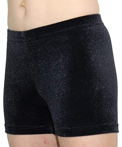 GymStern Shorty Kinder Hipster Kurze Mädchen Sporthose bi-elastisch Nicki Samt komfortabel Fitnesshose Hüfthose Hotpants Turnhose Gymnastikhose Farbe Schwarz, Größe 176