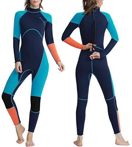 OMGear Wetsuit Men Women Youth 3mm Neoprene Full Body UV Protection One Piece Long Sleeves Scuba Diving Suits Back Zipper for Scuba Diving Surfing Snorkeling Swimming Water Sports(Green & Orange,M)