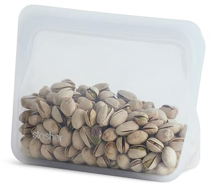 Stasher Stand Up Mini Bag (Clear) | Silicone Reusable Freezer Bags For Travel and Food Storage | Small Resealable Bags | 21cm x 16.5cm x 1.9cm / 828ml