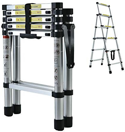 Telescoping Ladder A-Frame Step Ladder 4+5, 4.4ft Heavy Duty Portable Aluminum Folding Extension Ladder with Handgrip Wide Step Platform 330lbs Max Load Capacity Safety Lock for Home DIY