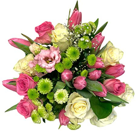 Pet-Jos Blumenstrauß zum Geburtstag - frische Blumen für eine Frau, Blumenstrauß, bunter Inklusive gratis Grußkarte, Flower bouquet, Gift for Valentine's Day, Birthday, Tulips and Roses