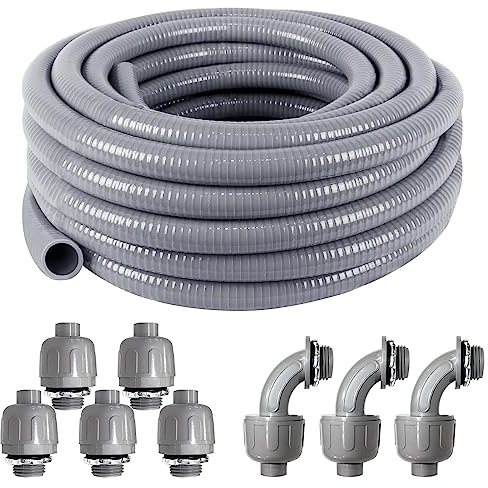 1inch 25ft Electrical Conduit Kit,Liquid-Tight Conduit and Connector Kit with 5 Straight and 3 Angle Fittings Included,Flexible Non - Metallic Electrical Conduit(1 Dia, 25 Feet)