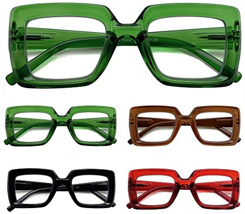 Eyekepper Paquete de 5 Gafas de lectura cuadradas para señoras De gran tamaño con estilo para leer Incluye 2 piezas verde +1,75