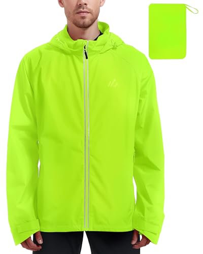 ATLASLAVA Regenjacke Herren Wasserdicht Fahrradjacke Leicht Faltbare Atmungsaktiv Kapuze Outdoor Zum Laufen Wandern Yellow XL