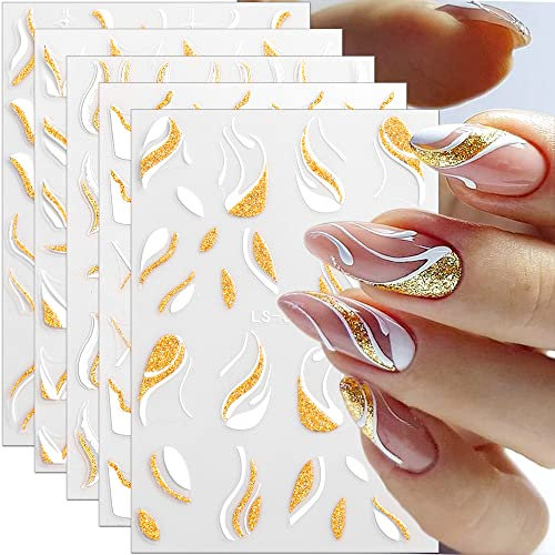3D Glitzer Französisch Linie Nagelsticker French Nail Sticker Wellenlinie Wirbel Linien Nagelaufkleber Geometrische Streifen Kurve Nagelfolie Selbstklebend Nägel Aufkleber Nageldesign Nail Art Zubehör