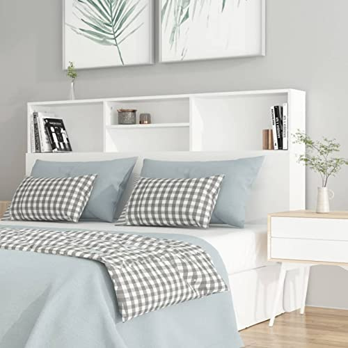Homgoday Cabecero con Almacenamiento Blanco 160x19x103,5 cm, Cabecero de Cama con Estantería y Estantes, Matrimonial, Respaldo para Cama y Sofá