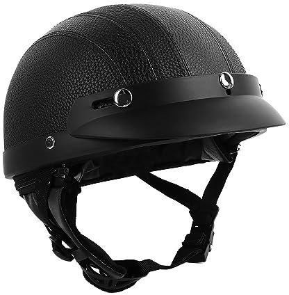 Motorradhelm, MotorradRetroHelm PU-Leder Halbgesichtshelm Motorrad-Sporthelm Rollerhelm Atmungsaktiver Sommerhelm Leichter Design-Halbhelm, Universalgröße (Schwarzes Leder)