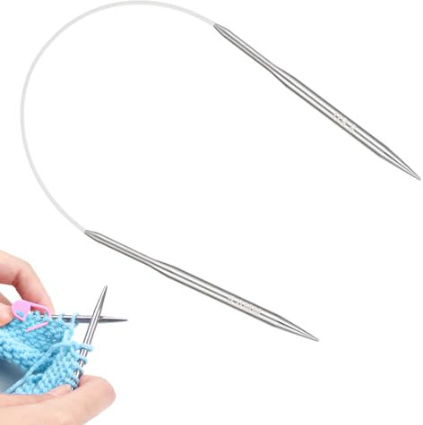 Aeeque 1 Stück Rundstricknadeln 40 cm, 5,0 mm Rundstricknadel, Kurz Stricknadeln Rundstricknadel für Mützen,Socken, Ärmel, Metall Rundnadeln zum Stricken, Ergonomisch Rund Stricknadel für Arthritis