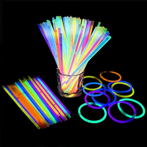 Frevoitna Knicklichter, 120 stück Leuchtstäbe Knicklichter Set, Länge 20cm Glühende Armbänder Neon glow stick party set mit Verbindungsstücken, für Partys, Hochzeiten, Halloween-Dekorationen