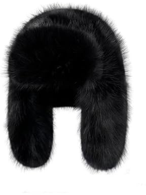 BSYLOO Lussuoso cappello da donna in pelliccia di visone sintetico,Cappello invernale da donna semplice di colore puro,Cappello caldo peloso Ushanka, Nero, taglia unica