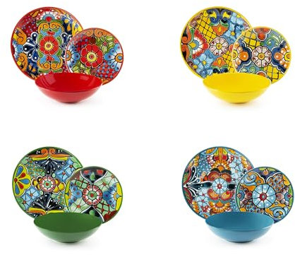 Excelsa Acapulco Servizio Piatti 12 Pezzi, Porcellana e Stoneware, Decoro Multicolore, 4 Persone