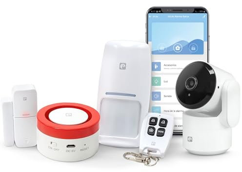 Garza Smart - Kit Sistema de Alarma y Seguridad Inteligente Wifi 2,4 GHz con Cámara 1080p 360º para el hogar, Sirena 120 dB, Sensores de Movimiento y Apertura de Puertas/Ventanas, Control por voz/app.
