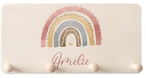 Kidsmood Kindergarderobe Personalisiert mit Namen, Kinderzimmer Möbel aus robustem Holz, Garderobenleiste Kinder, Baby Garderobe für Babyzimmer mit 4 Kleiderhaken Wand-Montage [40x20x1,5 cm]