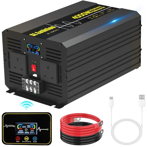 SL Euthtion 4000W/8000W(Peak) Pure Sine Wave Duty Car Power Inverter 50HZ 24V DC to 230/240V AC with LCD Display, USB Port, Wireless Remote Control(10M) for Car Home Laptop Truck