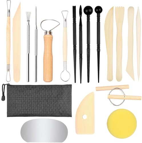 BDHYYM 19 Stück Töpferwerkzeug Set,Modelierwerkzeugset,Polymer Clay Tools mit Aufbewahrungstasche,Modellierwerkzeug Ton Werkzeug Set,Töpfer Werkzeug,Sculpting Tools,für Profis Anfänger