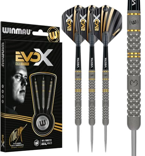 WINMAU – Michael Van Gerwen MvG - EvoX 22.5g Professional Darts-Set mit Dart Flüge und Schäfte
