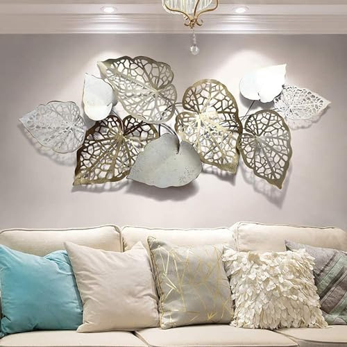 Arte da parete in metallo 3D - Scultura di fiore dorato in fioritura per decorazione domestica, foglie moderne da appendere alla parete per soggiorno, camera da letto, decorazione di lusso