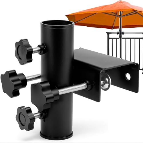 Support Parasol Balcon, Pied de Parasol, Support de Parasol Réglable pour Rambarde de Balcon, Porte-Parasol en Métal Ø25-38mm, Support de Parasol Extérieur, pour Jardin, Terrasse, Deck et Balcon