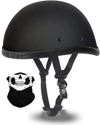 DOT Approved Vintage Small & Light Beanie Motorbike Half Helmet for Adult Cool Skull Cap Motorcycle Half Shell Helmet for Men Women Cruiser Moped Novelty Comfortable Cap(Matt Black,Medium)