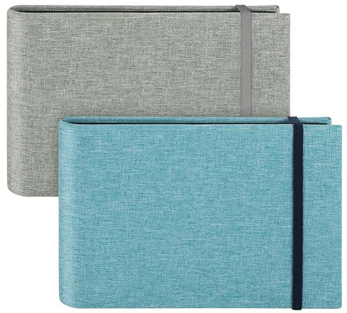 2 Pack Small Photo Albums, 6x4 Slip In Photo Albums 200 Photos Mini Flip Photo Book Album Portable Linen Cover Memory Book with Linen Cover for Baby Wedding Holiday Family Birthday Travel(Silver,Blue)