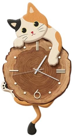 perfk Orologio da Parete a Forma di Gatto, con Pendolo Silenzioso, Decorativo, con Coda oscillante, per Ufficio, Soggiorno e Arredamento per la casa, Orangina