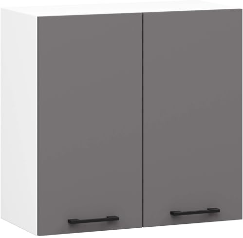 AKORD | Armoire de Cuisine Suspendue - Oliwia W60 | Meuble avec 2 Porte et 2 Étagères | 60 x 30 x 58 cm | Blanc & Gris Graphite
