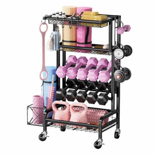 Zertylre Support d'haltères multifonction pour haltères, tapis de yoga, kettlebells et blocs de yoga avec 4 roues universelles pour la maison, la salle de sport (noir)