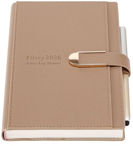 Mljtoyo Academic Diary 2026 Day to Page A5, Jan 2026-Dec 2026, Daily Planner Schedule Organiser with Pen, Hardcover Diary Planner with Stickers,Inner Pocket, Thicker Paper (Light Brown, A5)