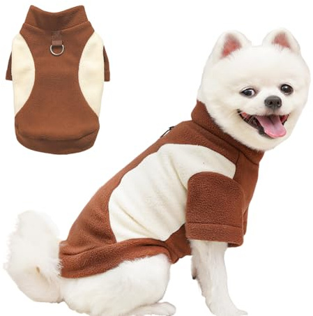 Yoolhamy Vestiti per cani di piccola taglia, maglione invernale in pile caldo con anello a D, morbido cappotto per chihuahua, schnauzer, shih tzu, yorkie, bulldog francese (marrone, L)