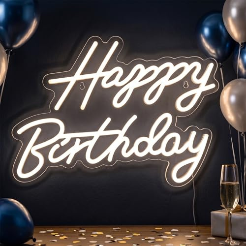 Relaxdays Cartel LED Happy Birthday Decoración Luminosa 28×40 cm Cálido con Cable USB para Colgar