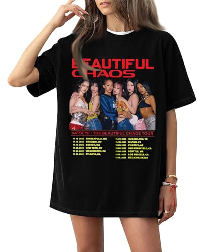 Katseye Merch Womens Tops Short Sleeve Crew Neck Shirts for Women UK KATSEYE Print Album Tees Casual Girl Group Blouse Y2K Cute T-Shirt Black M