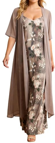 Elegante Vestido Sin Mangas de Gasa con Estampado Floral y Capa Transparente para Mujer Conjunto Casual de Verano Dos Piezas