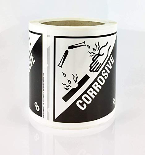 Class 8 Corrosive ADR Hazard Warning Diamond Labels 100mm | Self Adhesive | Roll of 250 | BS5609 Certified