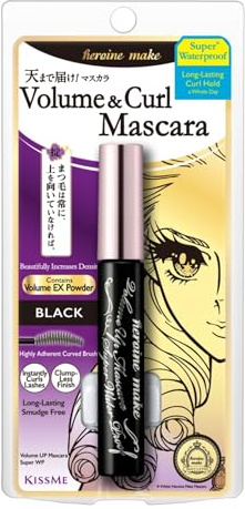 HEROINE MAKE by KISSME Volume UP Mascara Super Waterproof WP 01 Black | with Ultra Volumizing for Even Long-Lasting and Curl Eyelash for Women