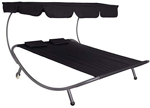 SPRINGOS Sonnenliege Doppelliege mit Dach für 2-Personen Doppel Gartenliege 175x200x120 cm mit Sonnendach für Garten oder Balkon