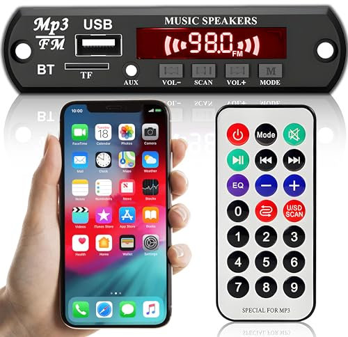 Retoo Scheda decodificatore audio per auto Bluetooth con telecomando, schermo LCD e AUX 3,5 mm, 7 V - 12 V, modulo audio USB radio FM, supporta SD, FM, FLAC, WAV, WMA e MP3, scheda decodificatore