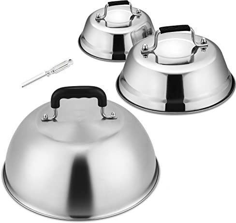 Ostsmältande kupol, set med 3, HaSteeL runda bastuskydd, professionella grilltillbehör för platt topp, Teppanyaki, BBQ, matlagning inomhus och utomhus (30 cm - 22,8 cm - 16,5 cm)