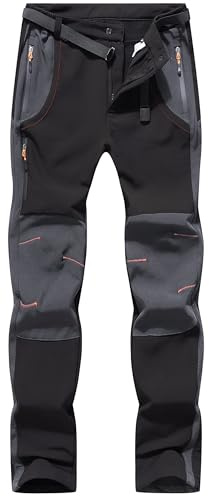 BenBoy Pantalones de Nieve Montaña Hombre Impermeables Invierno Calentar Pantalones Trekking Escalada Senderismo Esquiar Softshell(Negro Gris,L)