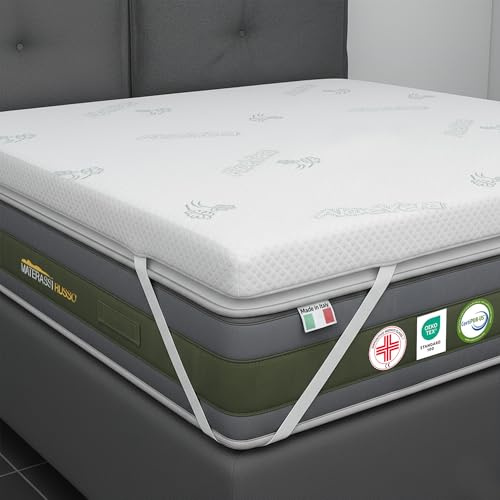 Topper singolo 80x190 in Memory Foam ad Alta Densità 8 cm | Correttore materasso sfoderabile in Aloe Vera | Coprimaterasso imbottito Rinfrescante, massaggiante e traspirante | Made in Italy