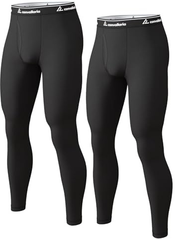 CL convallaria Men's Thermal Pants Fleece Lined Long Johns Compression Bottom Athletic Base Layer Cold Weather Gear 2pc Black-Black S