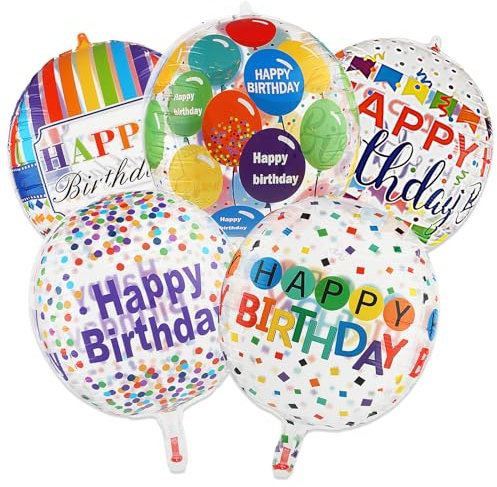 Thinp 5 Stück Folienballon Happy Birthday,22 Zoll Geburtstagsballon Mit Buntem Muster Runde Geburtstags Helium Ballon Happy Birthday Luftballon Mylar Ballon,für Geburtstag Party Deko Lieferungen