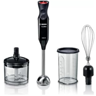 Bosch ErgoMixx – Batidora de mano 1000 W, 12+1 velocidades, Turbo, QuattroBlade, Picador y vaso, Negro antracita, MS61B6150