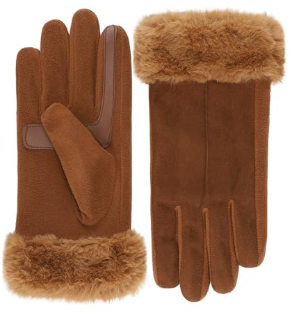 isotoner Women's Water Repellent Touchscreen Stretch Mya Faux Fur Cuff Gloves