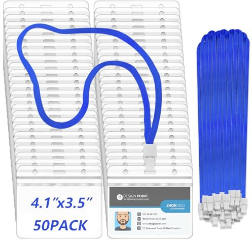 xinfedi Ausweishülle Mit Schlüsselband, 50 Stück Nylon Umhängeband mit Kartenhülle für Business, Ausstellung und Büro(Horizontal)