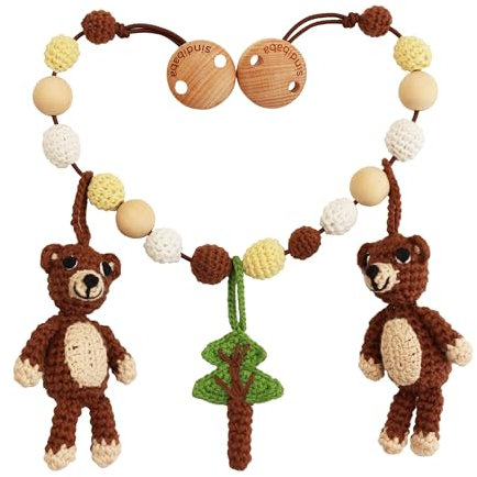 Sindibaba – Multifunktionale Kinderwagenkette Bär Ben (50cm, gehäkelt, mit Rasseln) Bio – Nachhaltiges Babyspielzeug mit weichen Häkel-Stofftieren zum Aufhängen am Kinderwagen und Bettchen
