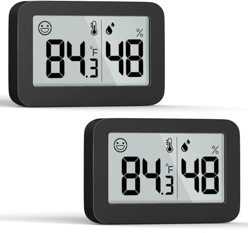 DOOMAY Mini igrometro Termometro da Interno, Misuratore di umidità Digitale con Pulsante di Commutazione Celsius Fahrenheit, Misuratore di umidità Monitor della Temperatura per Cameretta,Nero(2,5cm)